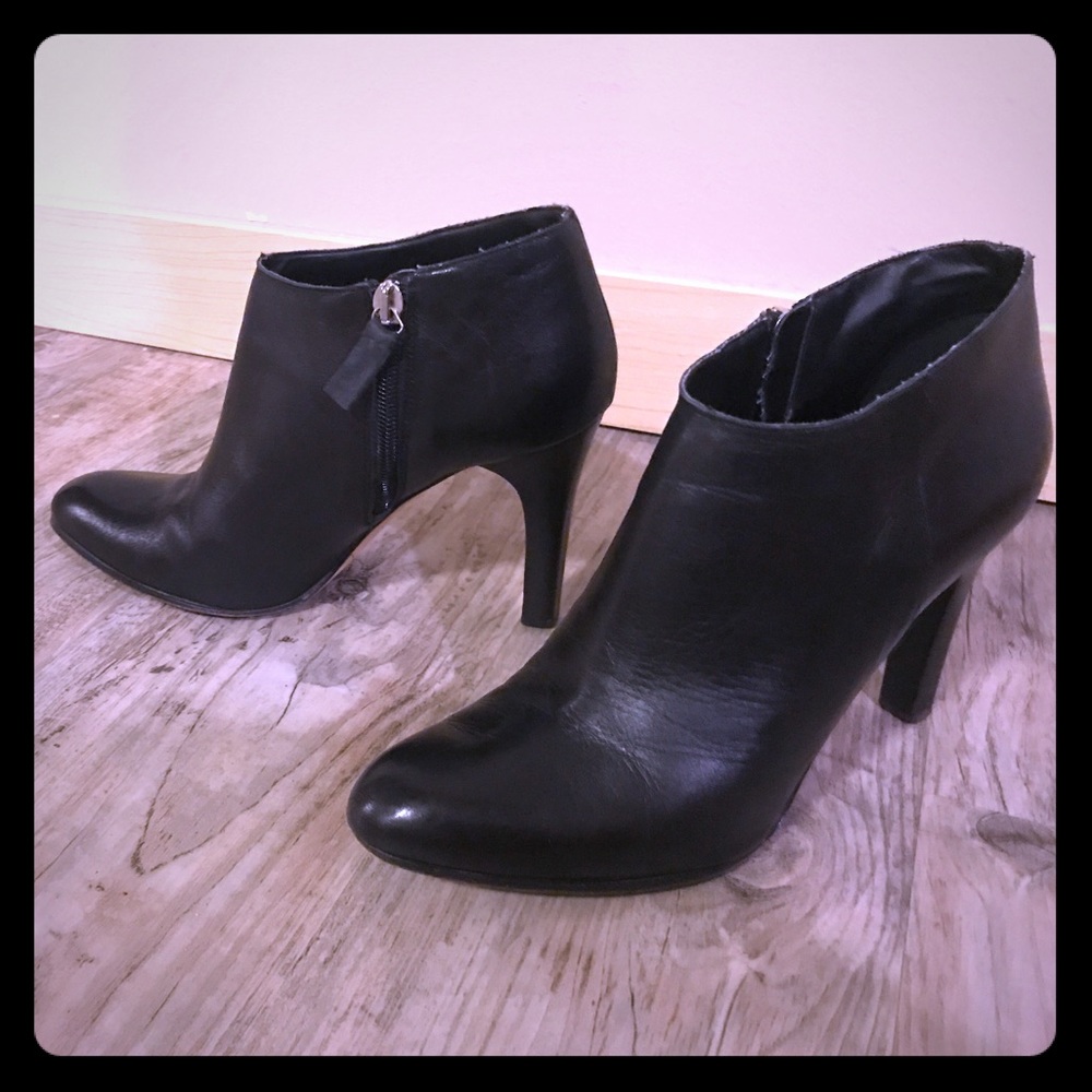 Black leather booties.
